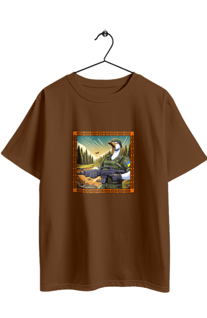 Футболка оверсайз з принтом "Гусячий десант". Біологічна зброя, бойові гуси, військовий гусак, гусячий десант, зброєні сили, прапор, символіка, україна. 2070702