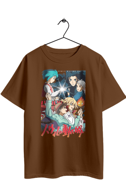 Oversized t-shirt with prints Howl's Moving Castle. Calcifer, cartoon, ghibli, haul, howl`s moving castle, moving castle, novel, sophie. 2070702