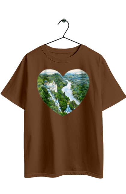 Футболка оверсайз з принтом "Святогорская лавра". Донецька область, ліс, монастир, пейзаж, річка, святогірськ, україна, церква. 2070702