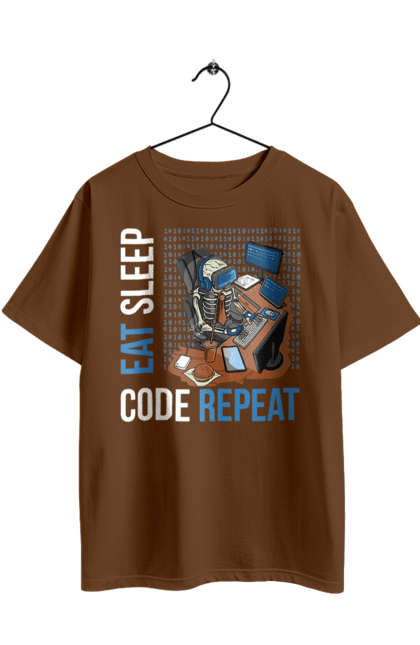 Футболка оверсайз з принтом "Їж Cпи Кодуй Повторюй". Айті, айтішник, для айтішника, для програміста, їж спи, кодуй повторюй, подарунок айтішнику, подарунок програмісту, програміст, розробник. 2070702