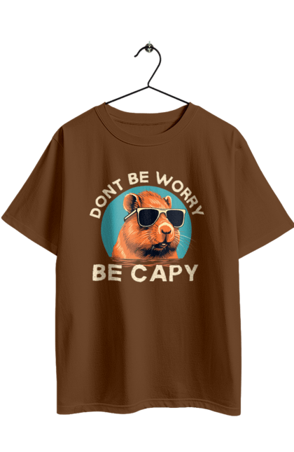 Футболка оверсайз з принтом "Капібара". Capybara, водосвинка, гризун, капібара, окуляри, тварина. 2070702