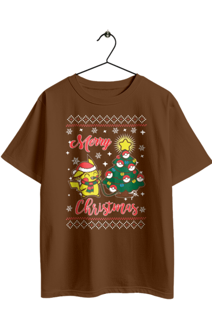 Футболка оверсайз з принтом "Пікачу Веселого Різдва!". Christmas, merry christmas, nintendo, pikachu, pokemon, аніме, гра, пікачу, покемон, різдво. 2070702