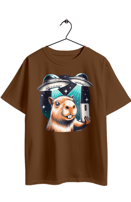 Футболка оверсайз з принтом "Капібара". Capybara, водосвинка, гризун, інопланетяни, капібара, космос, нло, тварина. 2070702