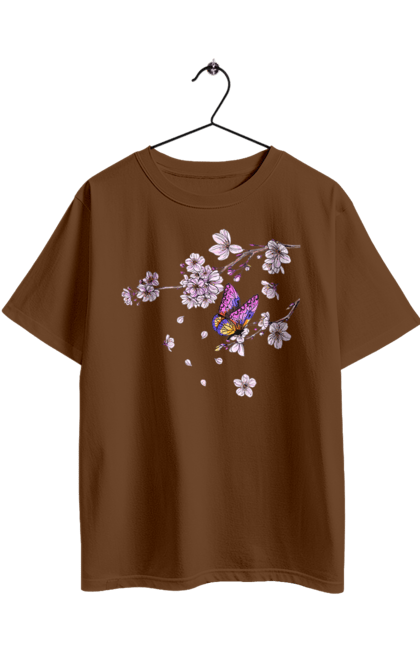 Футболка оверсайз з принтом "Метелик І Сакура". Весна, дерево, метелик, сакура. 2070702