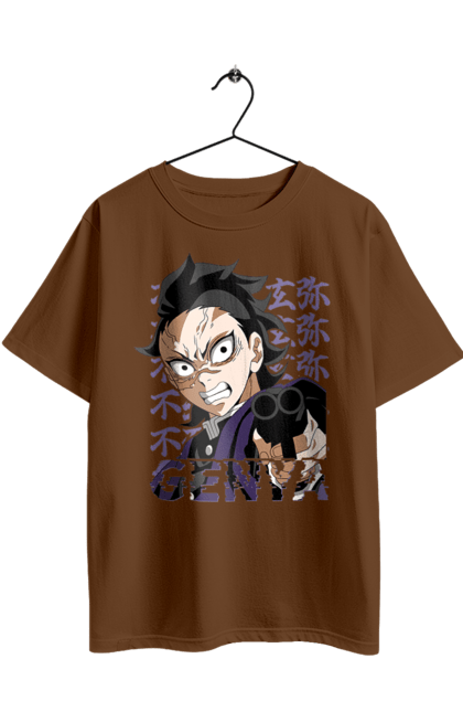 Футболка оверсайз з принтом "Винищувач Демонів Генья Шіназугава". Demon slayer, genya shinazugawa, kimetsu no yaiba, аніме, винищувач демонів, ген я, ген я сінадзугава, генья, генья шіназугава, манга. 2070702