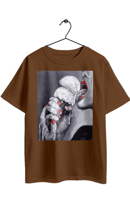 Футболка оверсайз з принтом "Смак ескімо". Апетитне ескімо, вона лиже, дівчина та морозиво, лиже мовою, смак ескімо, смак морозива, тече по губах, тече по руках. 2070702