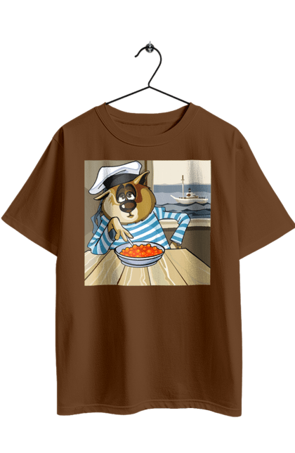 Oversized t-shirt with prints Cat Sailor, On The Ship Eats Red Caviar. Cat, caviar, sailor, ship. 2070702