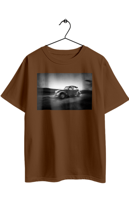 Футболка оверсайз з принтом "Ретро машина чб". Авто, ретро, ретро машина, чорно біла машина. 2070702