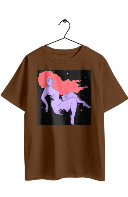 Футболка оверсайз з принтом "Фіолетова Дівчина В Чорній Дирі". Дівчина, лапають. 2070702