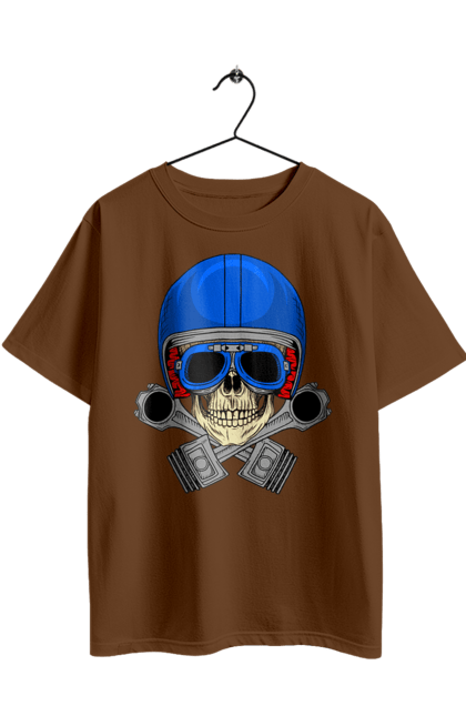 Футболка оверсайз з принтом "череп мотолюбитель". Байкер, окуляри, череп, шолом. 2070702