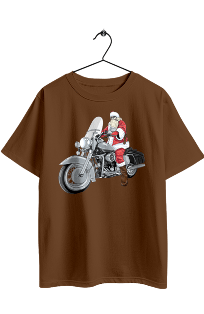 Футболка оверсайз з принтом "Санта На Мотоциклі". Мотоцикл, новий рік, санта, свято. 2070702