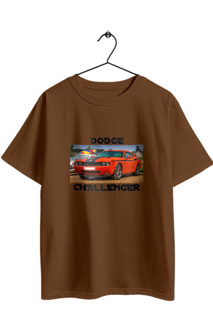 Футболка оверсайз з принтом "Додж челенджер". Авто, автомобіль, американська легенда, додж челенджер, класичне авто, культовий автомобіль, масл кар, потужний автомобіль. 2070702