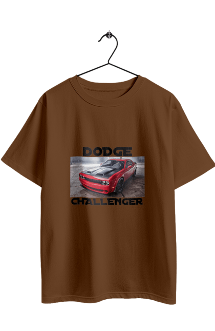 Футболка оверсайз з принтом "Додж челенджер". Авто, автомобіль, американська легенда, додж челенджер, класичний автомобіль, культове авто, масл кар, потужний автомобіль. 2070702