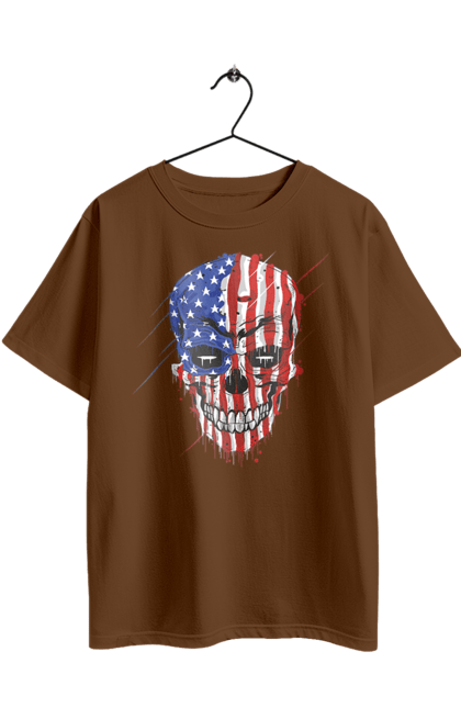 Футболка оверсайз з принтом "Череп з прапором". Зуби, кістки, орел, посмішка, прапор, сша, череп. 2070702