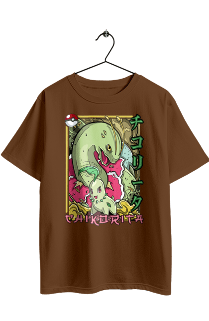 Футболка оверсайз з принтом "Покемон Чикоріта". Chikorita, nintendo, pokémon go, аніме, ігри, покемон, чикоріта. 2070702