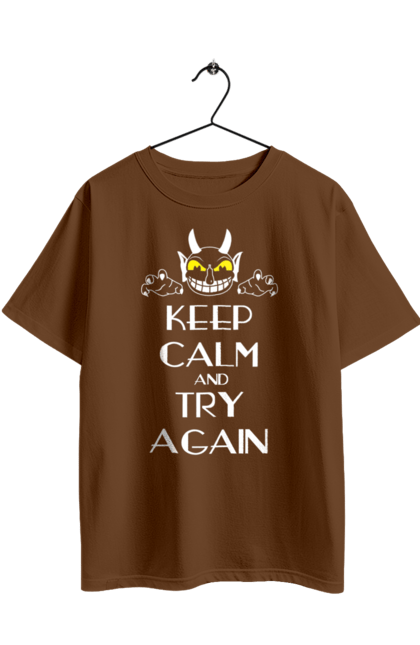 Футболка оверсайз з принтом "Зберігай спокій і пробуй ще раз". Keep calm, try again, демон, зберігай спокій, сатана, спокій, чорт. 2070702