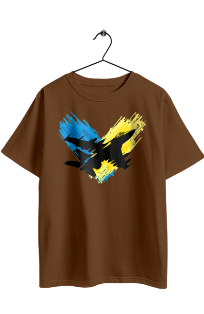 Футболка оверсайз з принтом "Літак F 16". З прапором, зсу, літак, літак f16, патріотична, прапор, ф16. 2070702