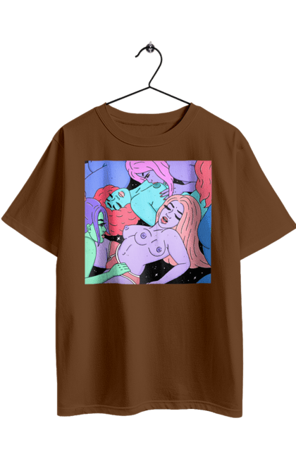 Футболка оверсайз з принтом "Дівчата Інопланетянки". Дівчата, інопланетянки, космос, різнокольорові. 2070702