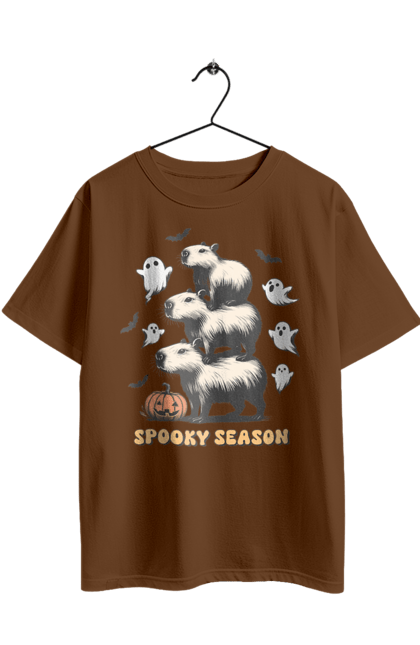 Футболка оверсайз з принтом "Капібара Хелловін". Capybara, halloween, водосвинка, гарбуз, гризун, капібара, привид, свято, тварина, хелловін. 2070702