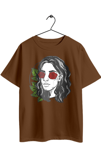 Футболка оверсайз з принтом "Дівчина З Трояндами На Очах". Дівчина, троянда. 2070702