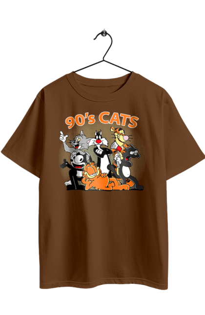 Футболка оверсайз з принтом "Мультфільми про котів 90 х". Cat, гарфілд, кіт, коти, мультсеріал, мультфільм, том. 2070702