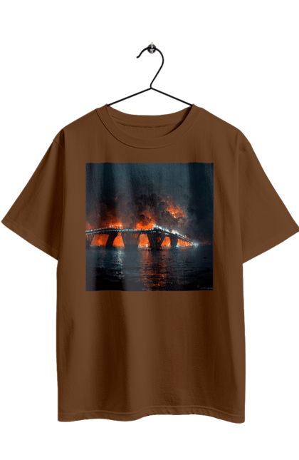 Футболка оверсайз з принтом "Кримський мост горить". Армія росії, армія україни, годить, зсу, крим, мост, удар, удар зсу. 2070702