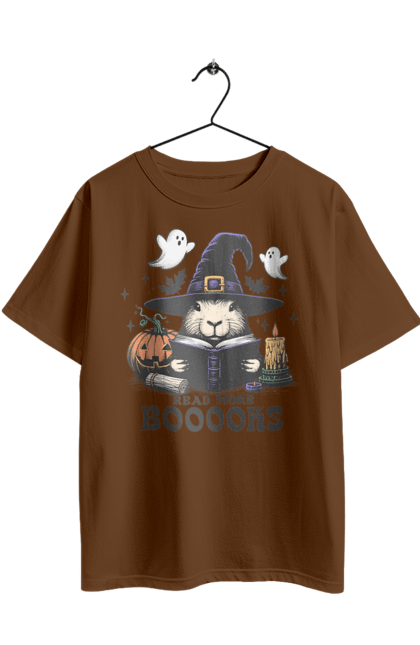 Футболка оверсайз з принтом "Капібара Хелловін". Capybara, halloween, відьма, водосвинка, гарбуз, гризун, капібара, свято, тварина, хелловін. 2070702