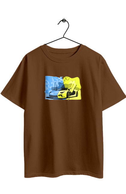 Футболка оверсайз з принтом "Український ламборгіні". Жовто блакитний, ламборгіні, машина, прапор, спорткар, україна. 2070702