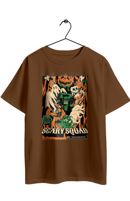 Футболка оверсайз з принтом "Хелловін Страшний загін". 31 жовтня, halloween, гелловін, жовтень, капощі, ласощі, привид, свято, скелет, хелловін. 2070702