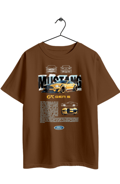 Oversized t-shirt with prints Ford Mustang Gen 6. Automobile, car, ford, gen 6, mustang, pony car. 2070702