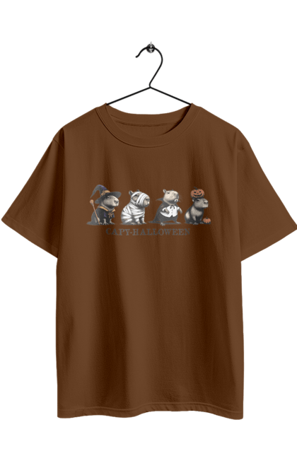 Футболка оверсайз з принтом "Капібара Хелловін". Capybara, halloween, водосвинка, гарбуз, гризун, капібара, свято, тварина, хелловін. 2070702
