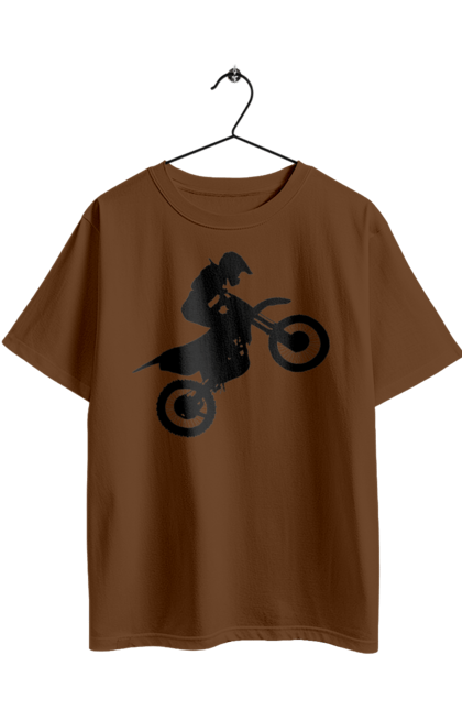 Футболка оверсайз з принтом "Силует Мотоцикліста". Мотоцикл, мотоцикліст, шолом. 2070702