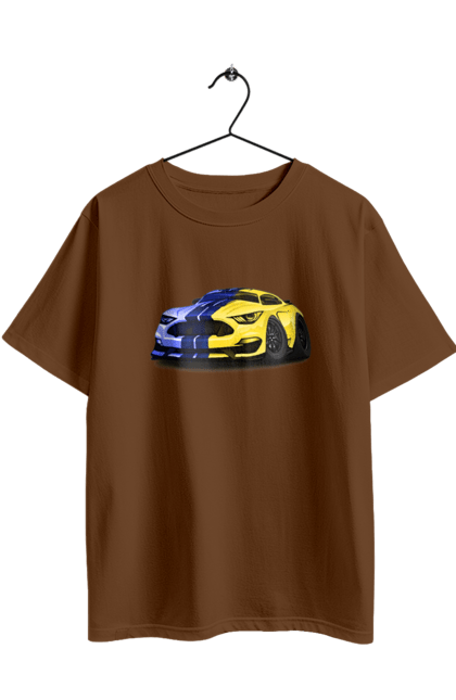 Футболка оверсайз з принтом "Український мустанг". Жовто блакитне авто, кольори україни, машина, мустанг, суперкар, форд мустанг, шелбі. 2070702