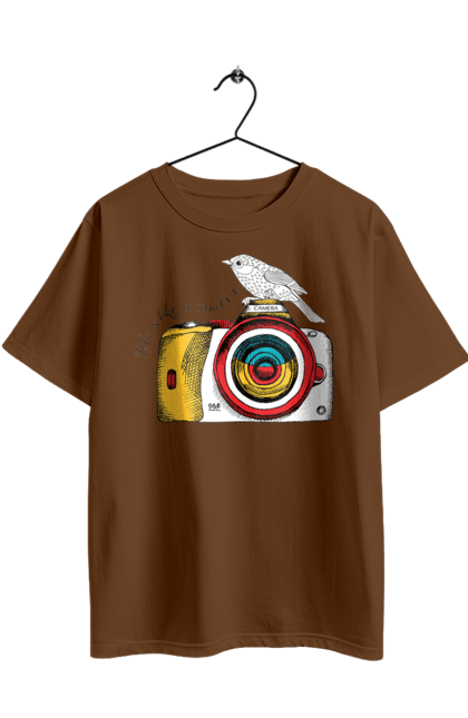 Футболка оверсайз с принтом Фотоаппарат И Птичка. Камера, птичка, фотоаппарат, фотограф. 2070702
