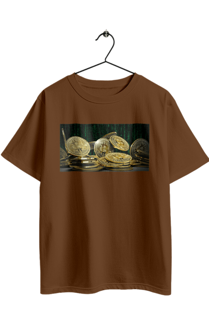 Футболка оверсайз з принтом "Біткойн". Багатство, біткойн, валюта, гроші, криптовалюта, курс, майнінг, матриця, монета, розкіш, цифровий світ. 2070702