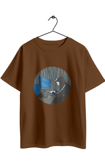 Футболка оверсайз з принтом "Хакер". Бінарний, гік, програміст, хакер. 2070702