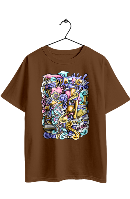 Футболка оверсайз з принтом "Школа навчання". Зошит, калькулятор, канцелярія, навчання, олівець, ручка, школа. 2070702