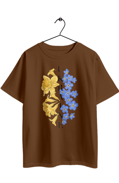 Футболка оверсайз з принтом "Ukraine flower 2". Війна, війна в україні, герб україни, люблю україну, патріот, патрон, свобода, україна, я українець. 2070702