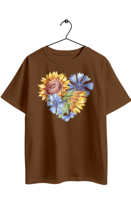 Футболка оверсайз з принтом "Серце соняшники та фіалки". Квіти, люблю україну, любов, серце, соняшник, україна, фіалки. 2070702