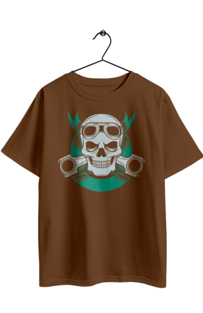 Футболка оверсайз з принтом "череп мотолюбитель". Байк, мото, окуляри, череп. 2070702