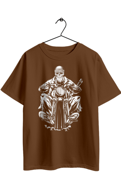 Oversized t-shirt with prints Skull on a motorcycle. Biker, motorcycle, skeleton, skull. 2070702