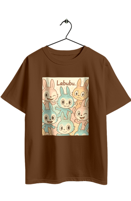 Футболка оверсайз з принтом "Лабубу". Безтурботно, грайливо, дизайнперсонажу, каваї, лабубу, милі мистецтво, ніжні відтінки, пастельніквіти, стиль мультфільму, чарівно. 2070702