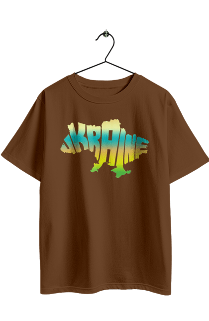 Футболка оверсайз з принтом "Україна силует кольоровий". Карта україни, люблю україну, силует україни, символ україни, україна, українська символіка. 2070702