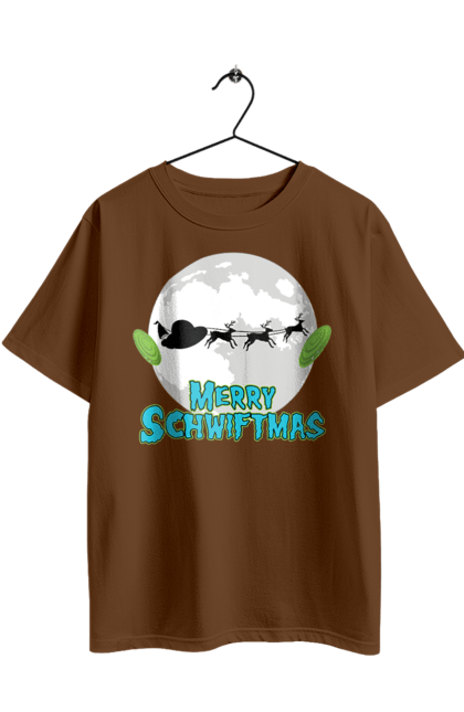 Oversized t-shirt with prints Rick and Morty Merry Christmas!. Adventures, black humor, cartoon, christmas, merry christmas, rick, rick and morty, santa claus, sci-fi, tragicomedy. 2070702
