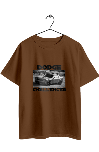 Футболка оверсайз з принтом "Додж челенджер". Авто, автомобіль, американська легенда, додж челенджер, класичне авто, культовий автомобіль, масл кар, потужний автомобіль. 2070702
