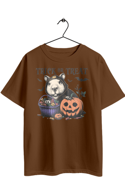 Футболка оверсайз з принтом "Капібара Хелловін". Capybara, halloween, водосвинка, гарбуз, гризун, капібара, свято, тварина, хелловін. 2070702