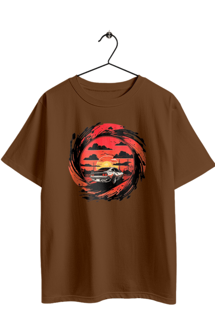 Футболка оверсайз з принтом "Феррарі на заході сонця". Авто, автомобіль, машини, феррарі. 2070702