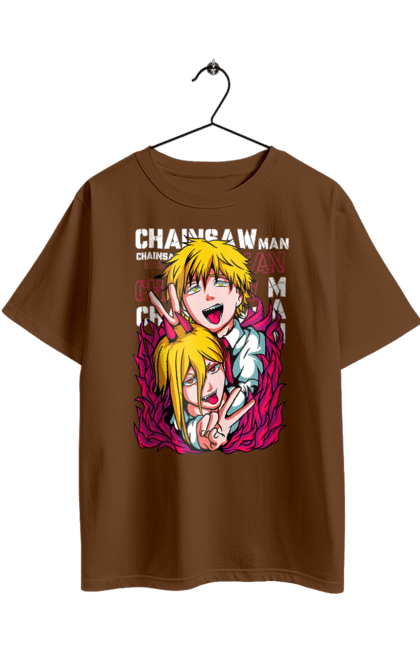 Футболка оверсайз з принтом "Людина Бензопила Пауер та Денджі". Anime, chainsaw man, denji, manga, power, аніме, денджі, людина-бензопила, манга, пауер. 2070702