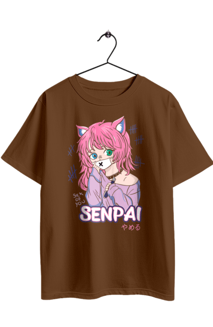 Oversized t-shirt with prints Senpai. Anime, ears, japan, manga, mask, senpai. 2070702
