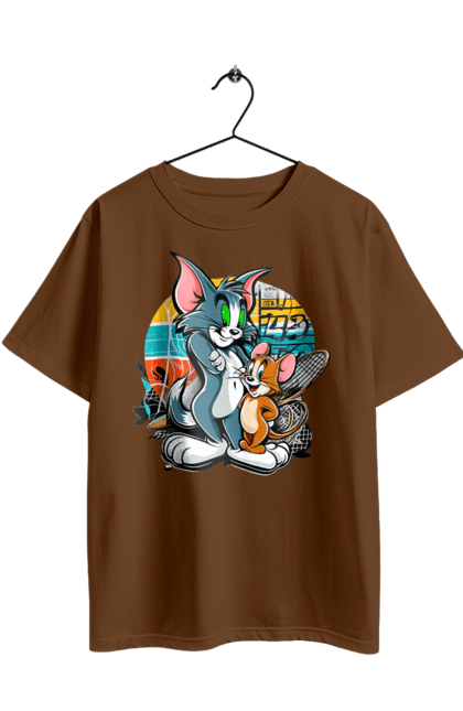 Футболка оверсайз с принтом Том и Джерри. Jerry, tom, tom and jerry, джерри, кот, мультсериал, мышонок, том, том и джерри. 2070702